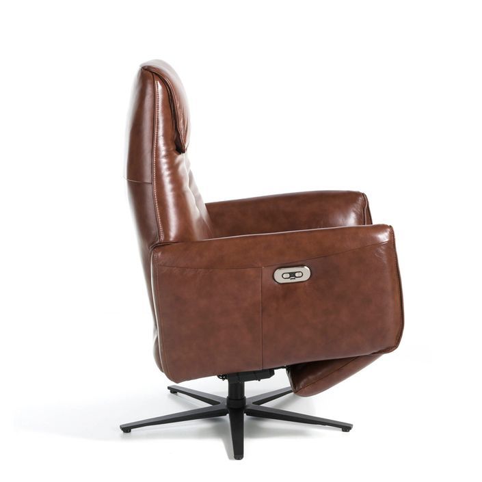 Fauteuil relax pivotant cuir marron et pieds en acier Nary - Photo n°5