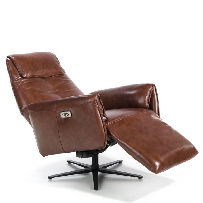 Fauteuil relax pivotant cuir marron et pieds en acier Nary - Photo n°7