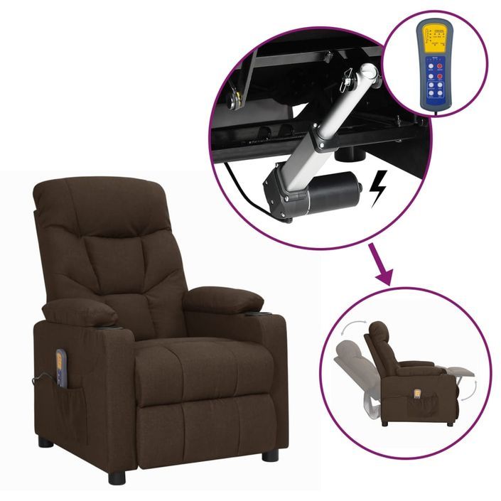 Fauteuil releveur inclinable de massage Marron foncé Tissu 2 - Photo n°1