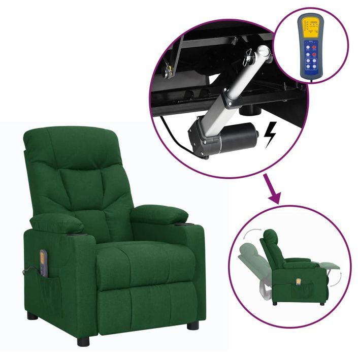 Fauteuil releveur inclinable de massage Vert foncé Tissu 3 - Photo n°1