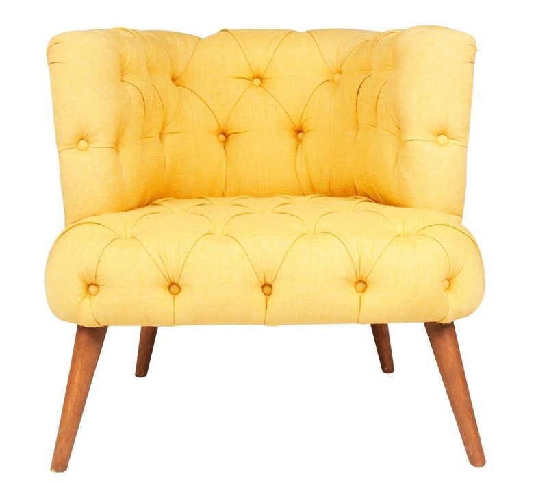 Fauteuil style Chesterfield tissu jaune Wester 75 cm - Photo n°1