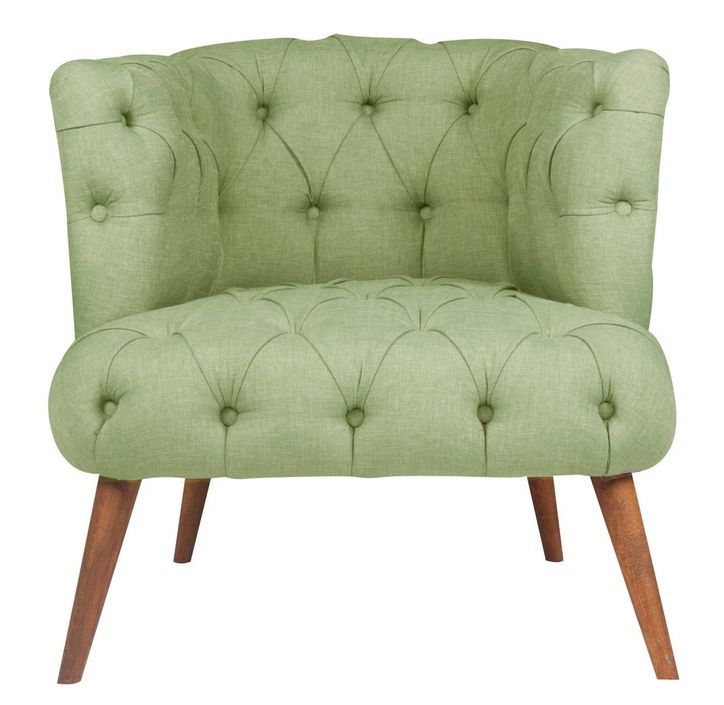 Fauteuil style Chesterfield tissu vert pastel Wester 75 cm - Photo n°1