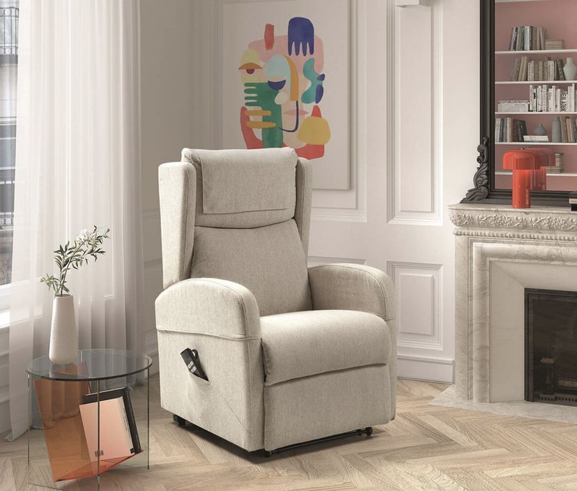 Fauteuil sur roulettes de relaxation et releveur électrique 2 moteurs tissu Vikola - Photo n°6