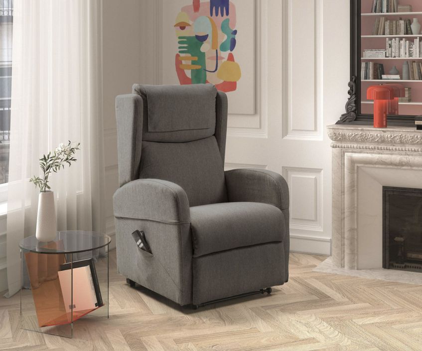 Fauteuil sur roulettes de relaxation et releveur électrique 2 moteurs tissu Vikola - Photo n°8