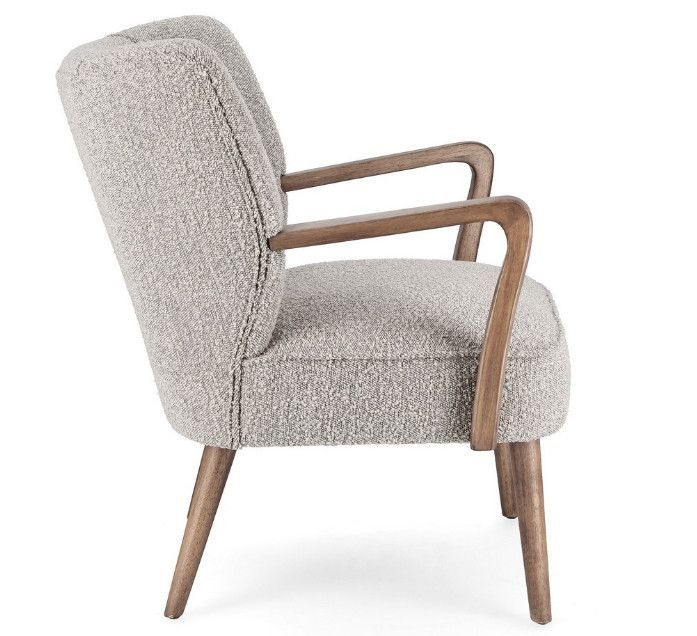 Fauteuil tissu gris effet laine et bois de hévéa Ritaz - Photo n°3