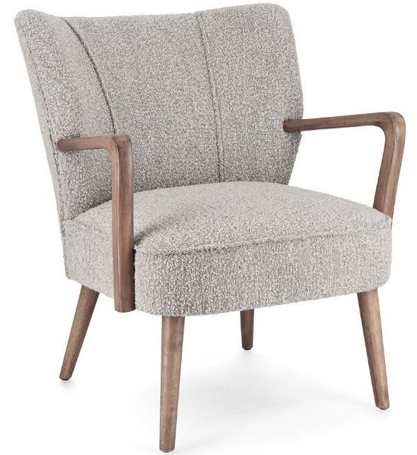 Fauteuil tissu gris effet laine et bois de hévéa Ritaz - Photo n°1