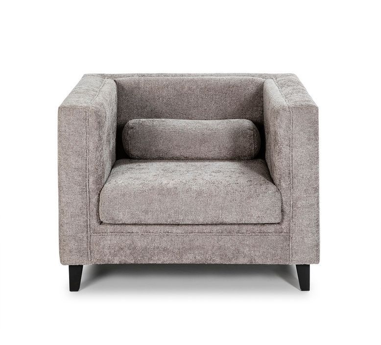 Fauteuil tissu gris et pieds bois massif noir Laki - Photo n°2