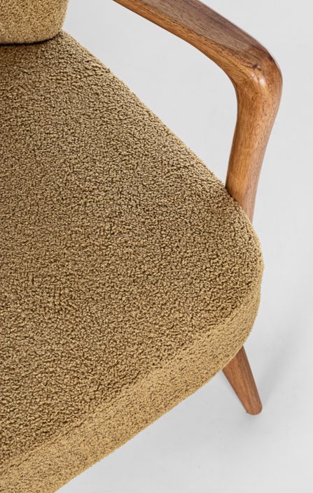 Fauteuil tissu marron effet laine et bois de hévéa Ritaz - Photo n°5