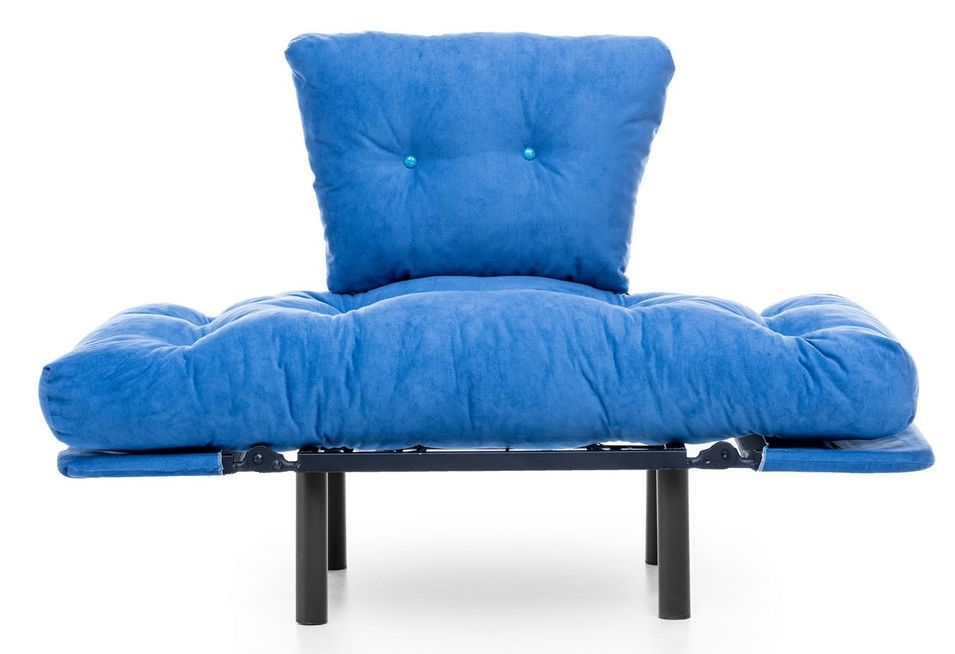 Fauteuil transformable en lit tissu bleu Pliaz 95 cm - Photo n°3