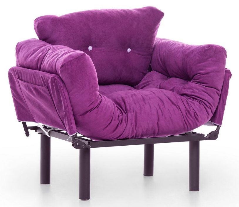 Fauteuil transformable en lit tissu violet Pliaz 95 cm - Photo n°1