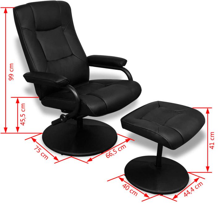 Fauteuil TV avec repose-pied Noir Similicuir - Photo n°7