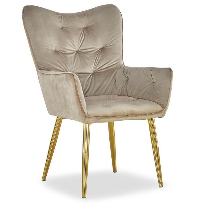 Fauteuil velours beige et pieds métal doré Micyma - Photo n°1