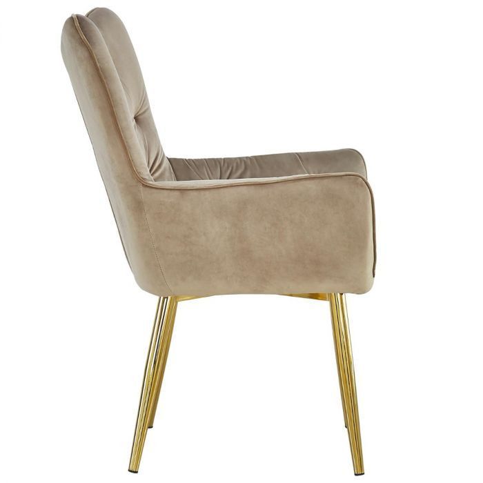 Fauteuil velours beige et pieds métal doré Micyma - Photo n°4