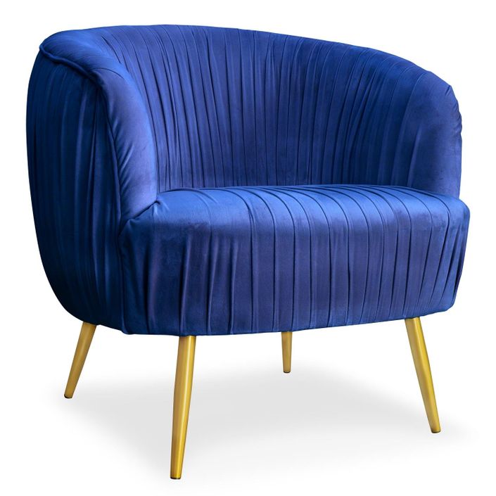 Fauteuil velours bleu et pieds métal doré Boras - Photo n°1