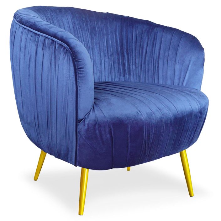 Fauteuil velours bleu et pieds métal doré Boras - Photo n°2