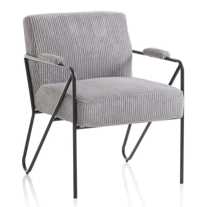 Fauteuil velours gris clair et pieds métal anthracite Apach - Photo n°1