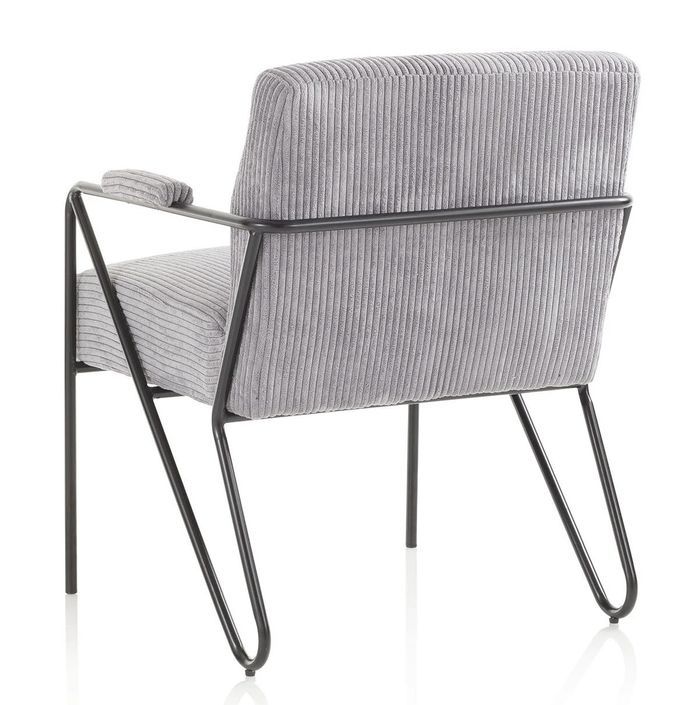 Fauteuil velours gris clair et pieds métal anthracite Apach - Photo n°2