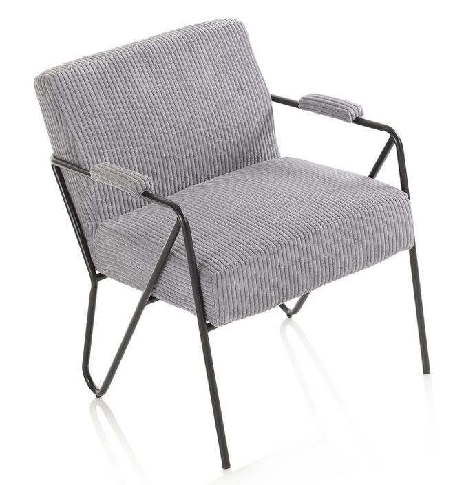 Fauteuil velours gris clair et pieds métal anthracite Apach - Photo n°3