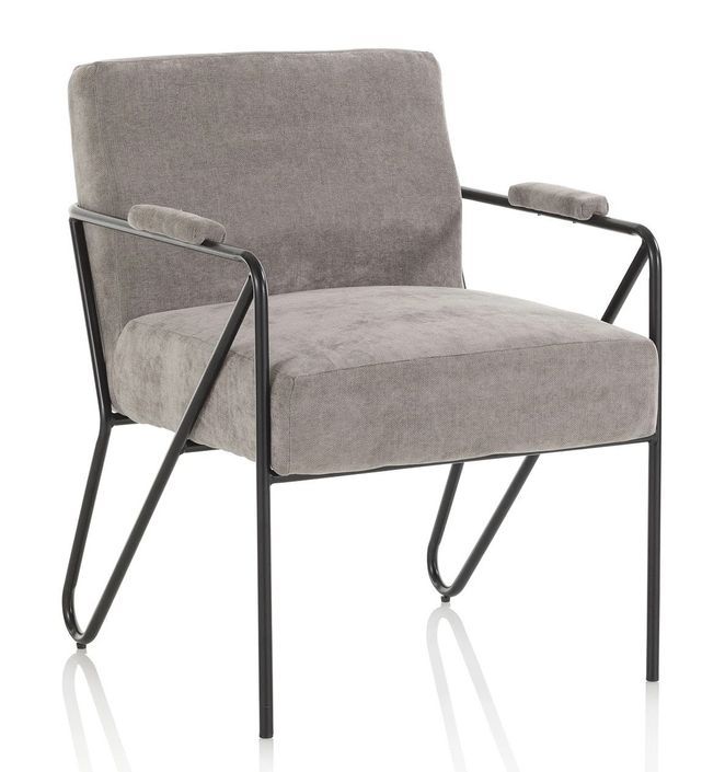 Fauteuil velours gris et pieds métal anthracite Apach - Photo n°1