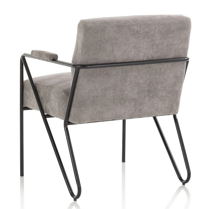 Fauteuil velours gris et pieds métal anthracite Apach - Photo n°2