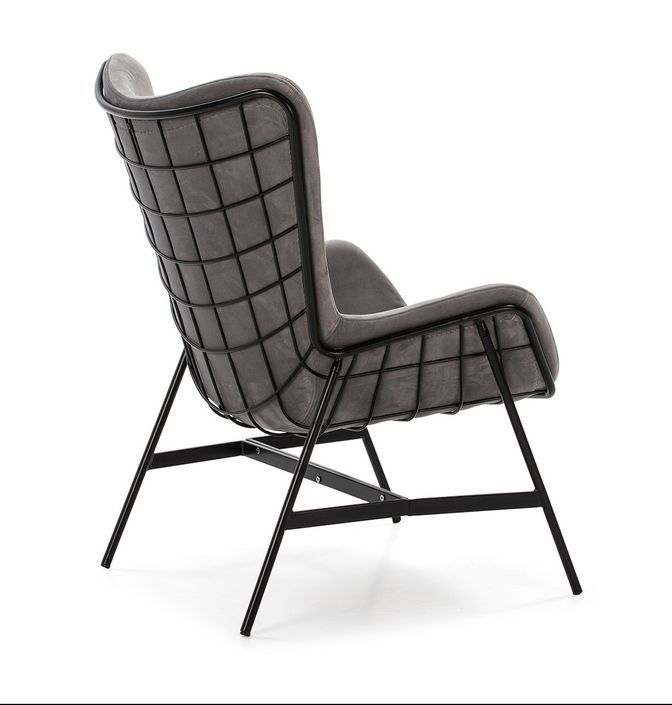 Fauteuil velours gris et pieds métal noir Lyra - Photo n°2