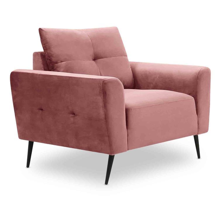 Fauteuil velours rose et pieds métal noir Conel - Photo n°2