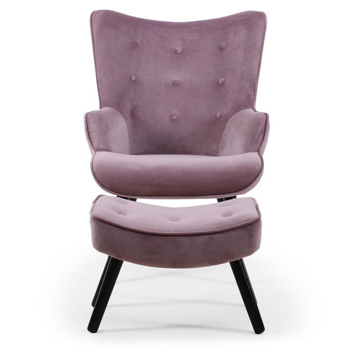 Fauteuil velours rose scandinave avec repose pieds Sonia - Photo n°3