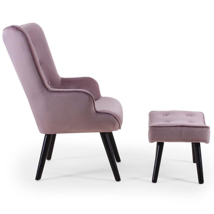 Fauteuil velours rose scandinave avec repose pieds Sonia - Photo n°4