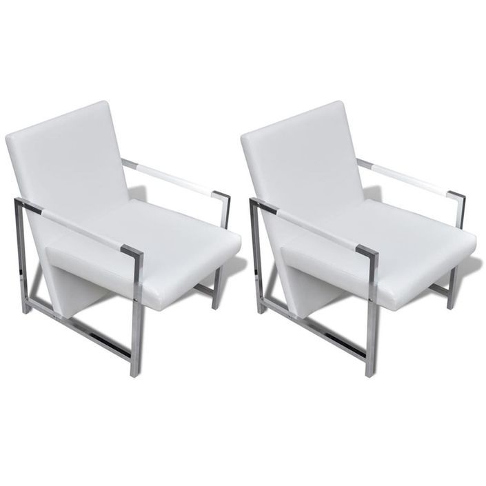 Fauteuils 2 pcs avec cadre chromé Blanc Similicuir - Photo n°2