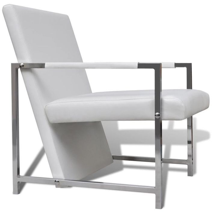 Fauteuils 2 pcs avec cadre chromé Blanc Similicuir - Photo n°5