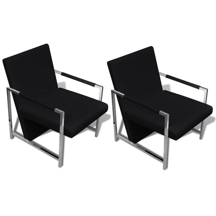 Fauteuils 2 pcs avec cadre chromé Noir Similicuir - Photo n°1