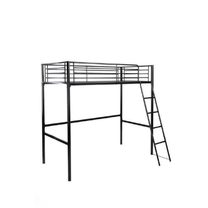 Lit mezzanine enfant LEIJONA avec sommier - Style contemporain - En tubes d'acier laqués époxy noir - L 200 x P 98 cm - Photo n°1