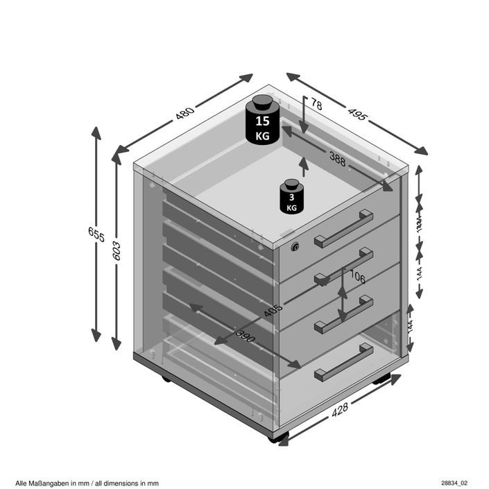 FMD Armoire à tiroirs mobile 48x49,5x65,5 cm blanc - Photo n°6