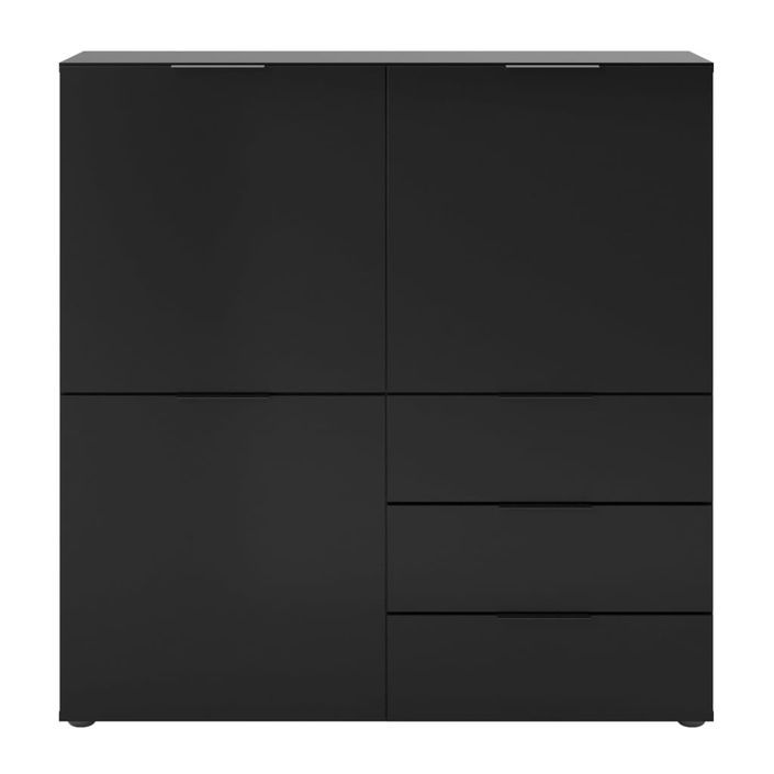 FMD Commode avec 3 portes et 3 tiroirs Noir - Photo n°1