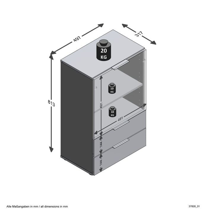 FMD Commode avec tiroir et portes 49,7x31,7x81,3 cm noir - Photo n°7