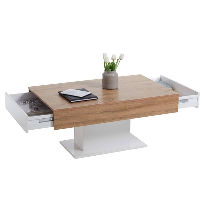 FMD Table basse Chêne antique et blanc - Photo n°4