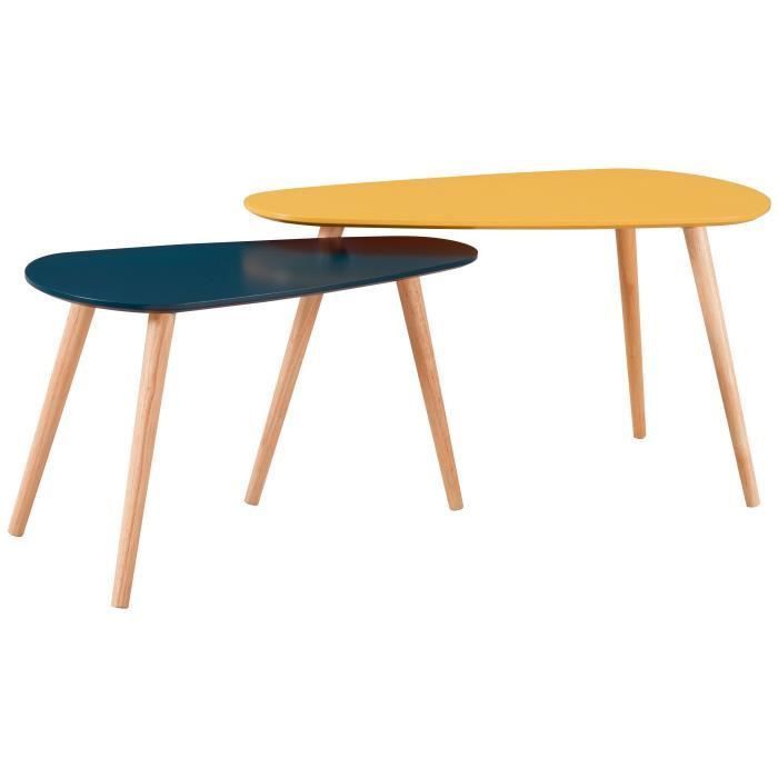 GALET Lot de 2 tables gigognes scandinave jaune moutarde et bleu canard laqués mat - L 81,5 x l 41 cm et L 67 x l 34 cm - Photo n°1
