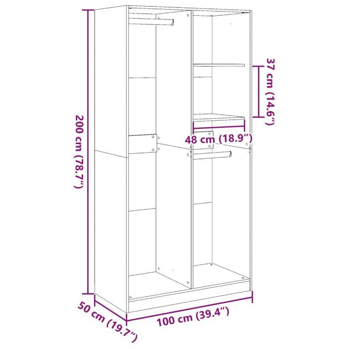 Garde-robe Blanc 100x50x200 cm Bois d'ingénierie - Photo n°10