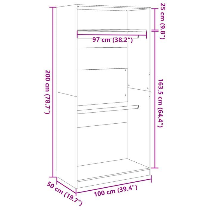 Garde-robe Blanc 100x50x200 cm Bois d'ingénierie - Photo n°9