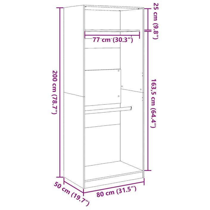 Garde-robe blanc 80x50x200 cm bois d'ingénierie - Photo n°9