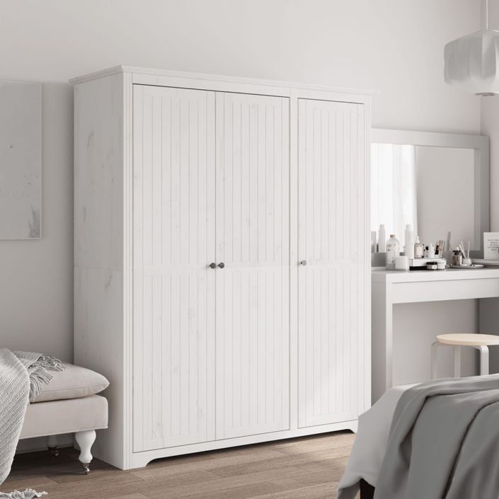 Garde-robe BODO blanc 146x53,5x173 cm bois massif de pin - Photo n°1