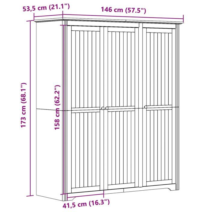 Garde-robe BODO blanc 146x53,5x173 cm bois massif de pin - Photo n°8