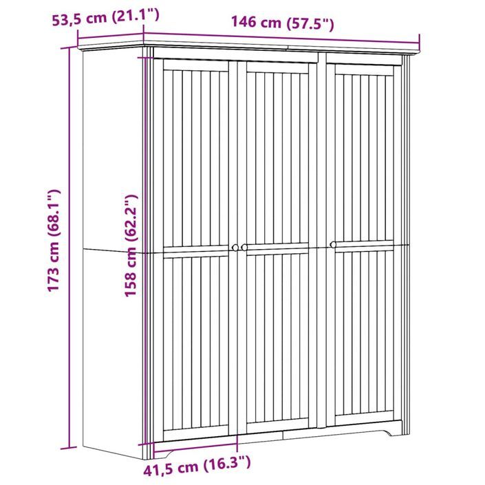 Garde-robe BODO gris 146x53,5x173 cm bois massif de pin - Photo n°8