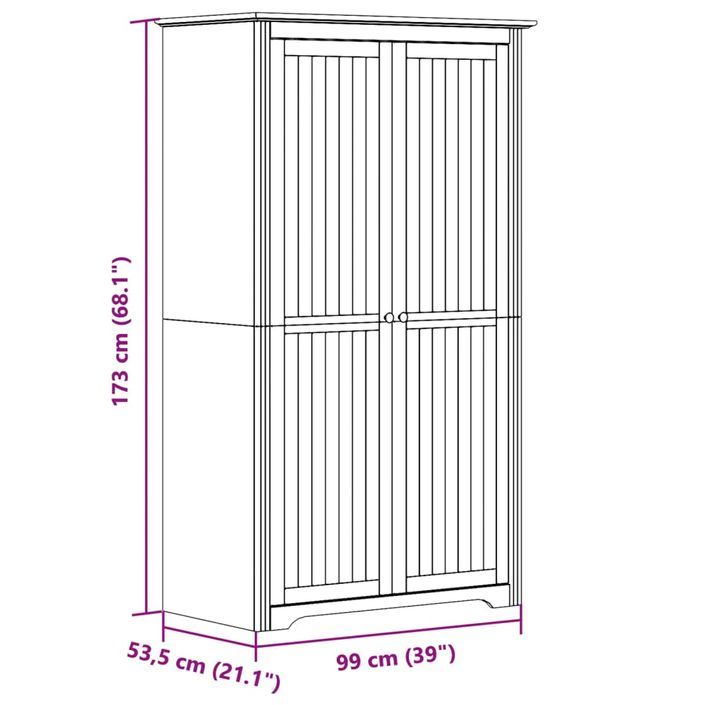 Garde-robe BODO gris 99x53,5x173 cm bois massif de pin - Photo n°8