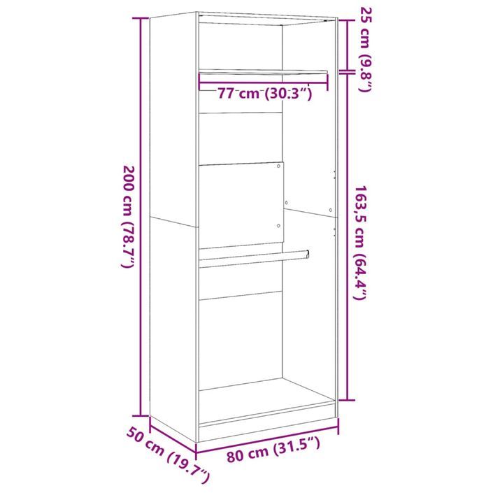 Garde-robe chêne marron 80x50x200 cm bois d'ingénierie - Photo n°9