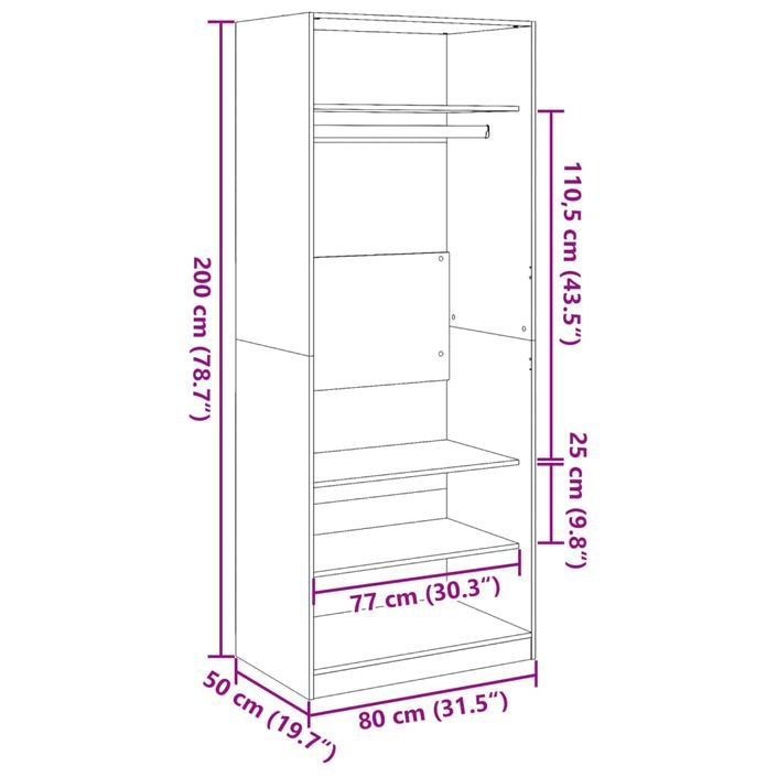 Garde-robe chêne sonoma 80x50x200 cm bois d'ingénierie - Photo n°9