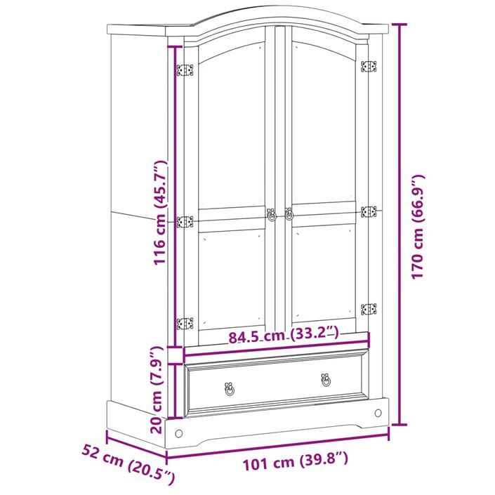 Garde-robe Corona 101x52x170 cm bois de pin massif - Photo n°9