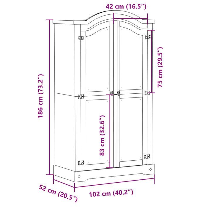 Garde-robe Corona 102x52x186 cm bois de pin massif - Photo n°9