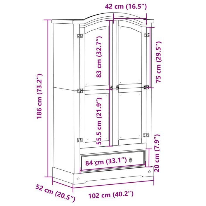 Garde-robe Corona 102x52x186 cm bois de pin massif - Photo n°9