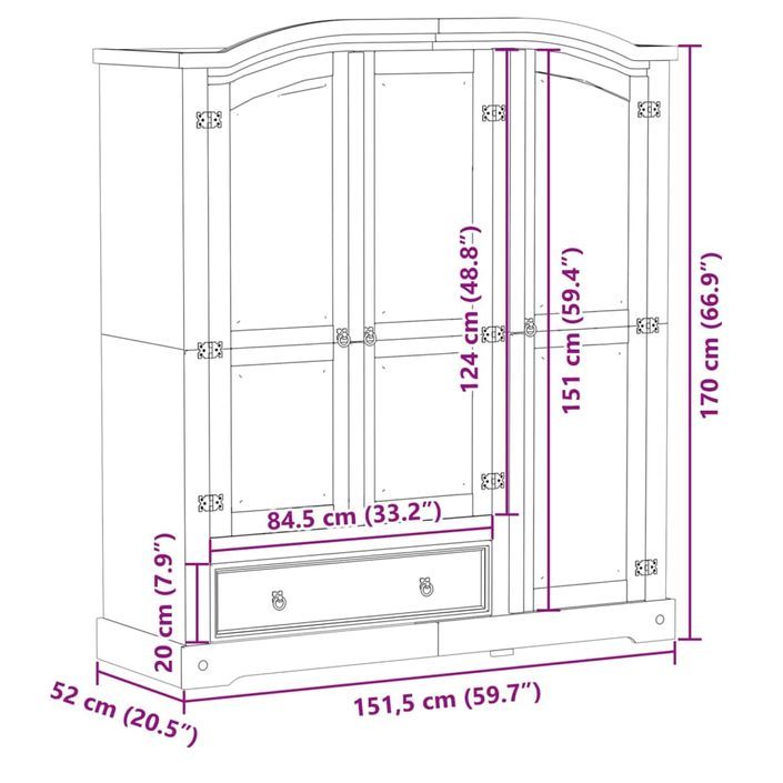 Garde-robe Corona 151,5x52x170 cm bois de pin massif - Photo n°9